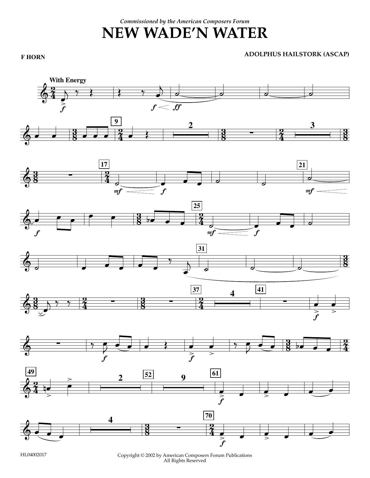 Download Adolphus Hailstork New Wade 'n Water - F Horn Sheet Music and learn how to play Concert Band PDF digital score in minutes
