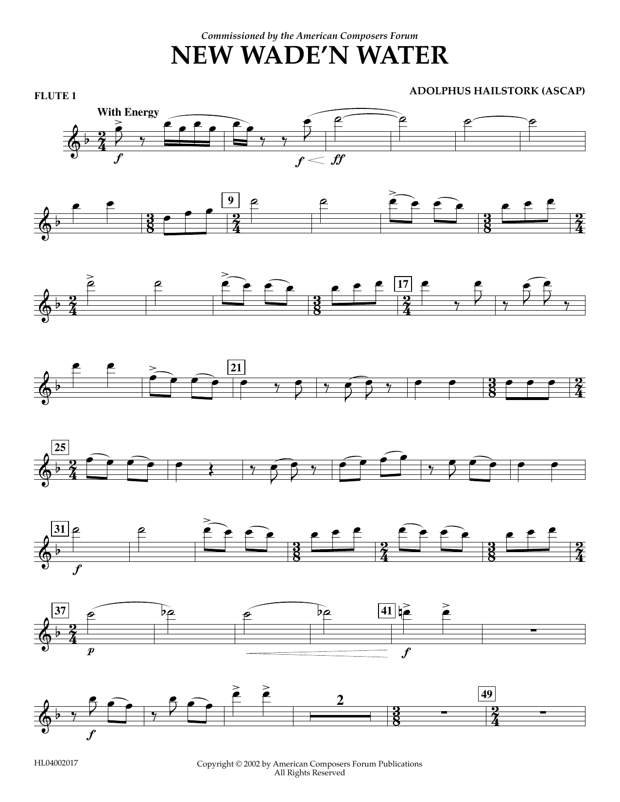 Download Adolphus Hailstork New Wade 'n Water - Flute 1 Sheet Music and learn how to play Concert Band PDF digital score in minutes