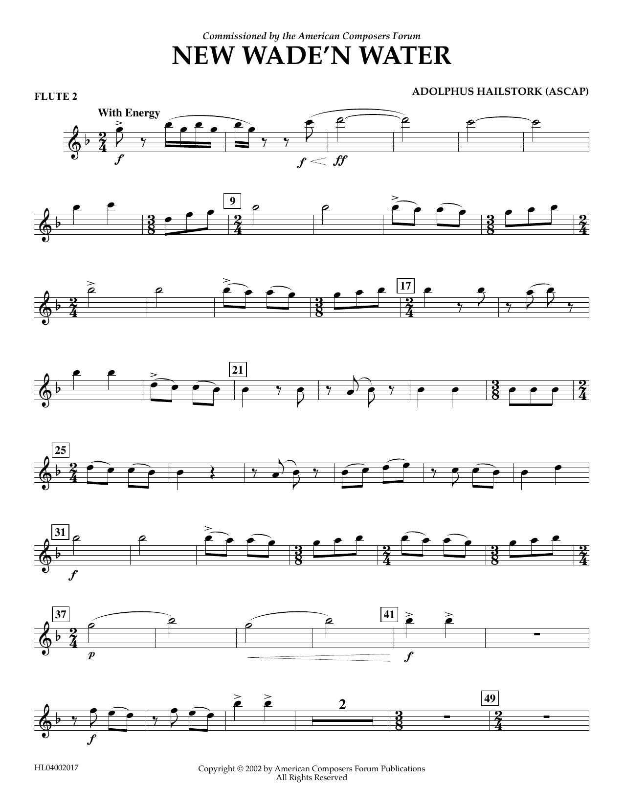 Download Adolphus Hailstork New Wade 'n Water - Flute 2 Sheet Music and learn how to play Concert Band PDF digital score in minutes