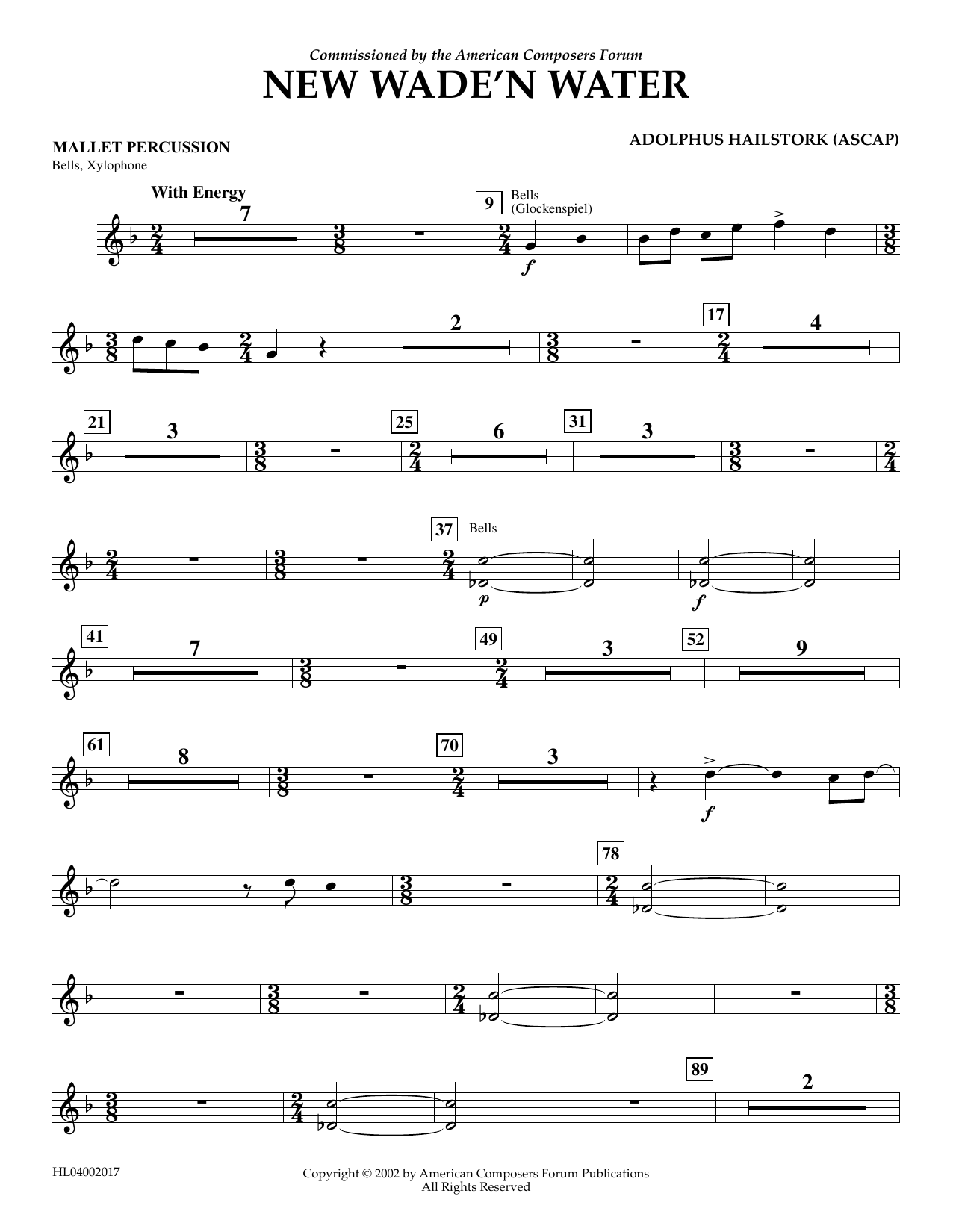 Download Adolphus Hailstork New Wade 'n Water - Mallet Percussion Sheet Music and learn how to play Concert Band PDF digital score in minutes
