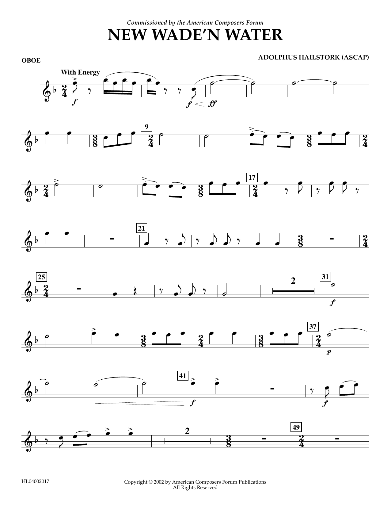 Download Adolphus Hailstork New Wade 'n Water - Oboe Sheet Music and learn how to play Concert Band PDF digital score in minutes