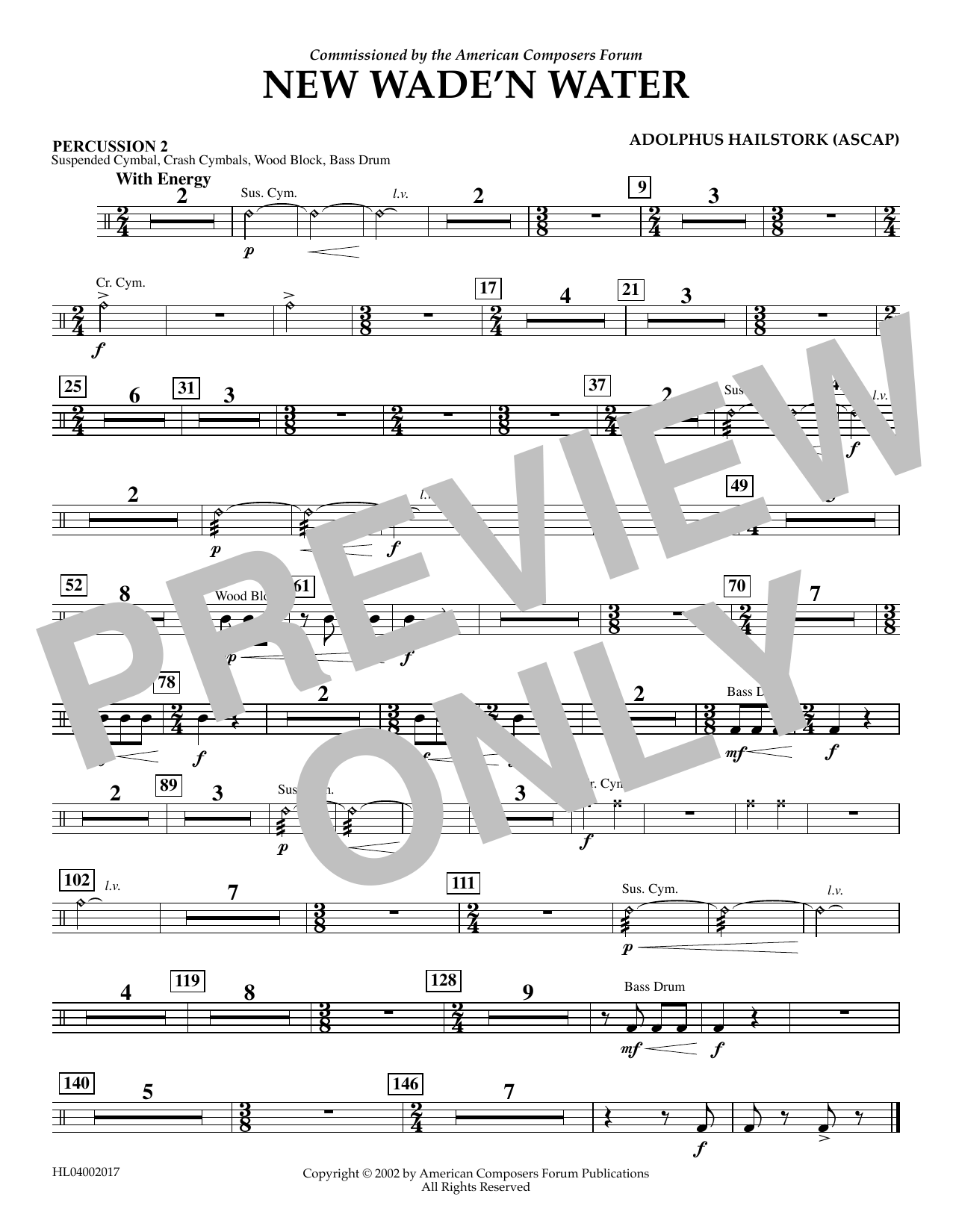 Download Adolphus Hailstork New Wade 'n Water - Percussion 2 Sheet Music and learn how to play Concert Band PDF digital score in minutes
