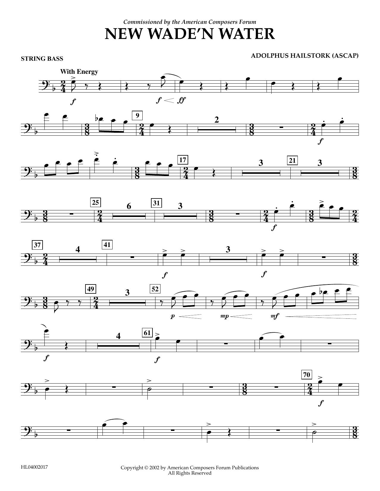 Download Adolphus Hailstork New Wade 'n Water - String Bass Sheet Music and learn how to play Concert Band PDF digital score in minutes