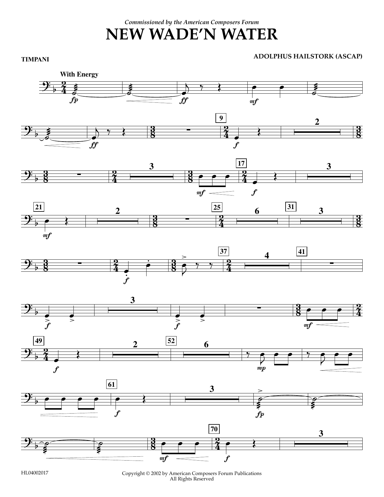 Download Adolphus Hailstork New Wade 'n Water - Timpani Sheet Music and learn how to play Concert Band PDF digital score in minutes
