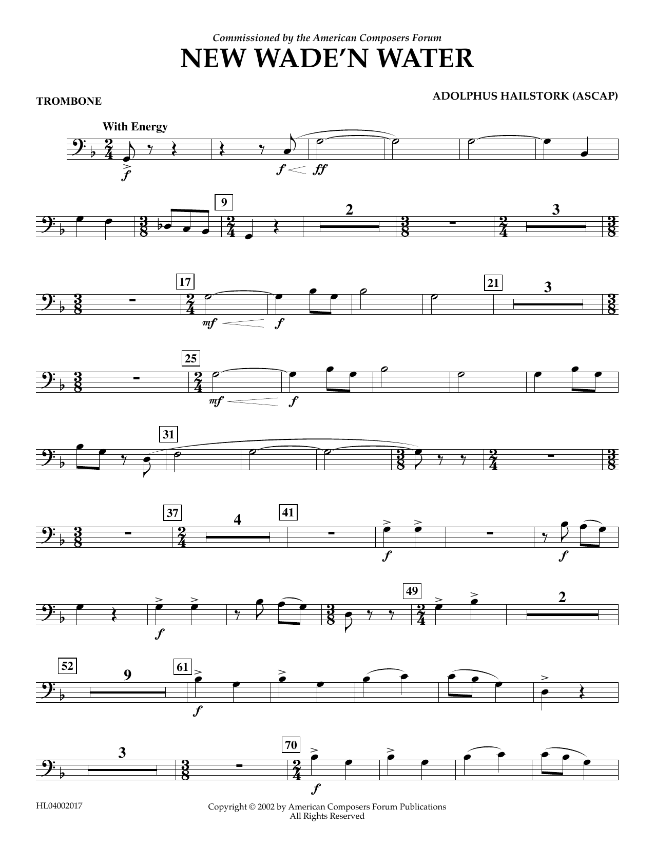 Download Adolphus Hailstork New Wade 'n Water - Trombone Sheet Music and learn how to play Concert Band PDF digital score in minutes