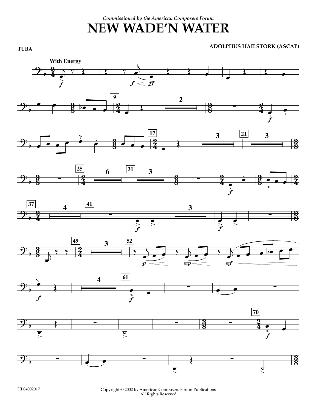 Download Adolphus Hailstork New Wade 'n Water - Tuba Sheet Music and learn how to play Concert Band PDF digital score in minutes