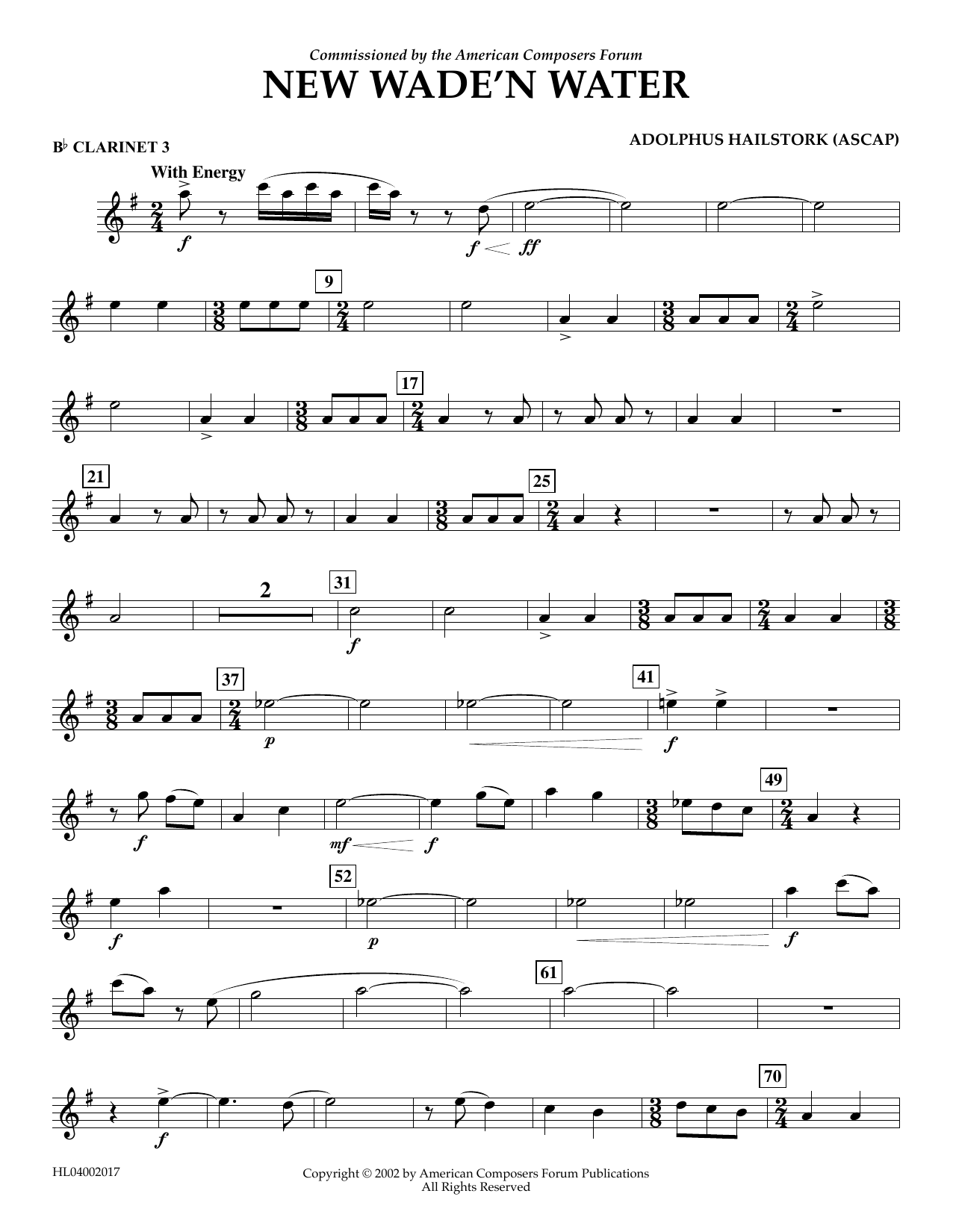Adolphus Hailstork New Wade 'n Water - Bb Clarinet 3 Sheet Music