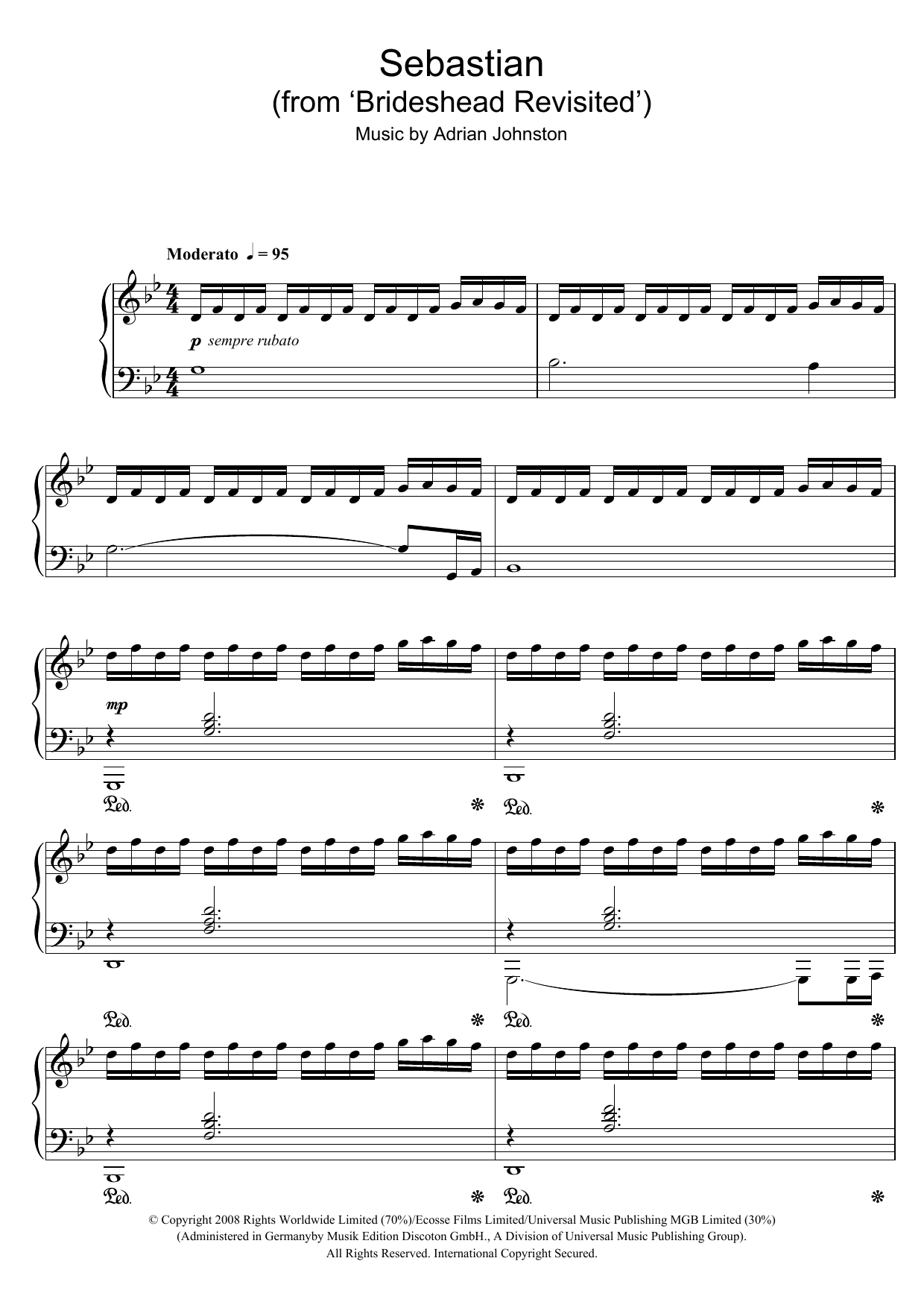 Download Adrian Johnston Sebastian (from 'Brideshead Revisited') Sheet Music and learn how to play Piano PDF digital score in minutes