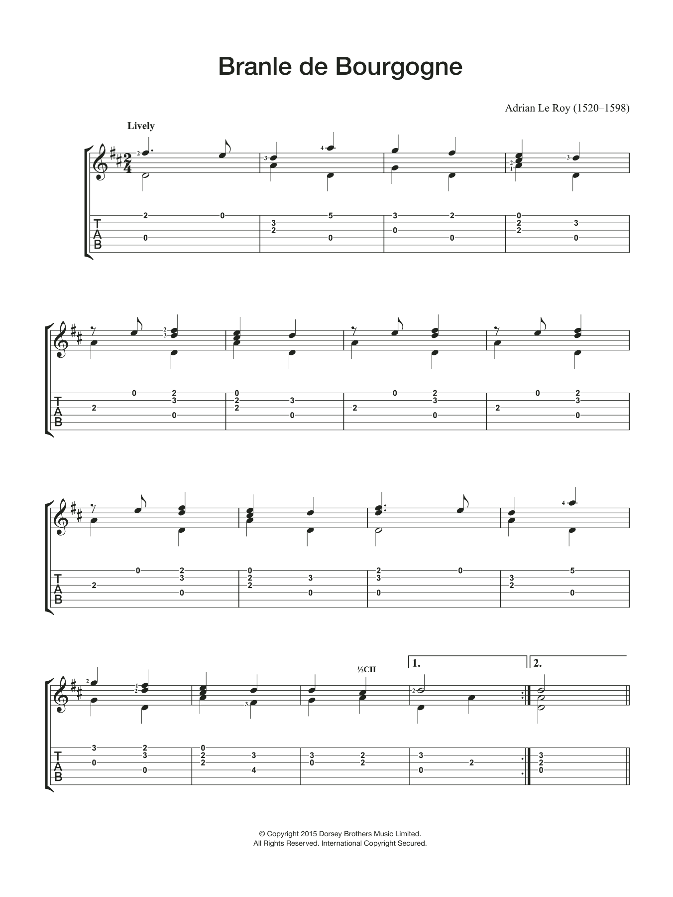 Download Adrien Le Roy Branle De Bourgogne Sheet Music and learn how to play Guitar PDF digital score in minutes