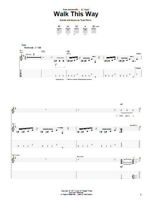 Download Aerosmith and Run D.M.C. Walk This Way Sheet Music and learn how to play Guitar Tab PDF digital score in minutes