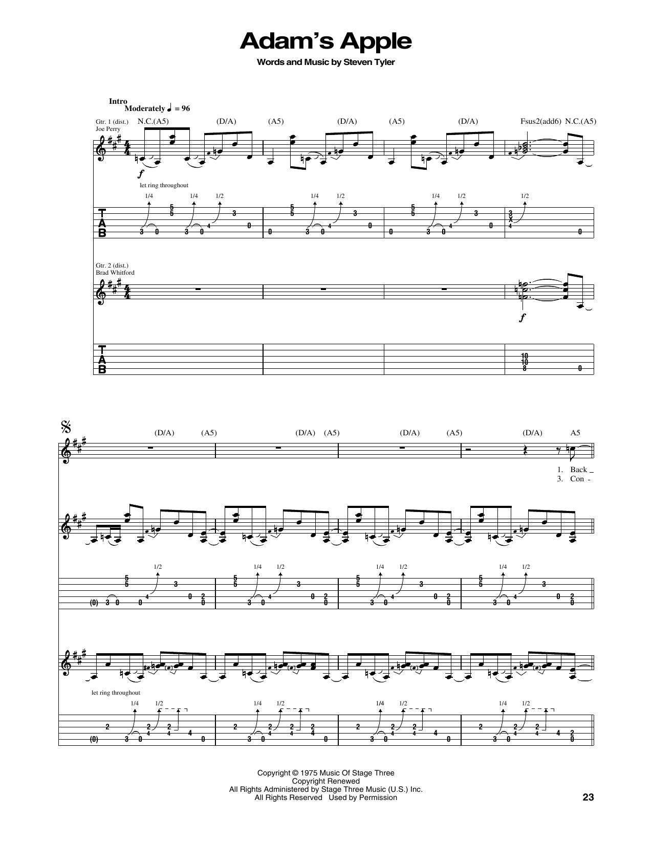 Download Aerosmith Adam's Apple Sheet Music and learn how to play Guitar Tab PDF digital score in minutes