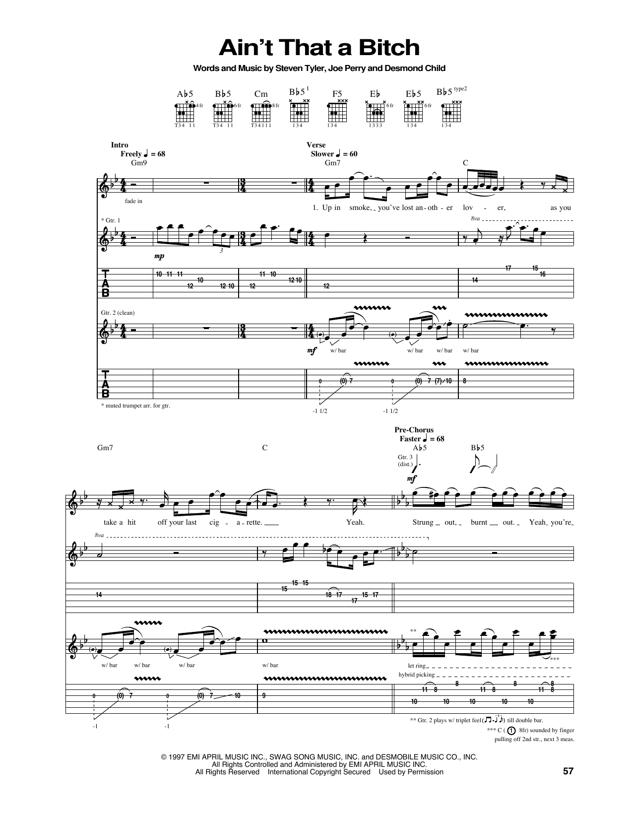 Download Aerosmith Ain't That A Bitch Sheet Music and learn how to play Guitar Tab PDF digital score in minutes