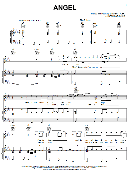 Download Aerosmith Angel Sheet Music and learn how to play Melody Line, Lyrics & Chords PDF digital score in minutes