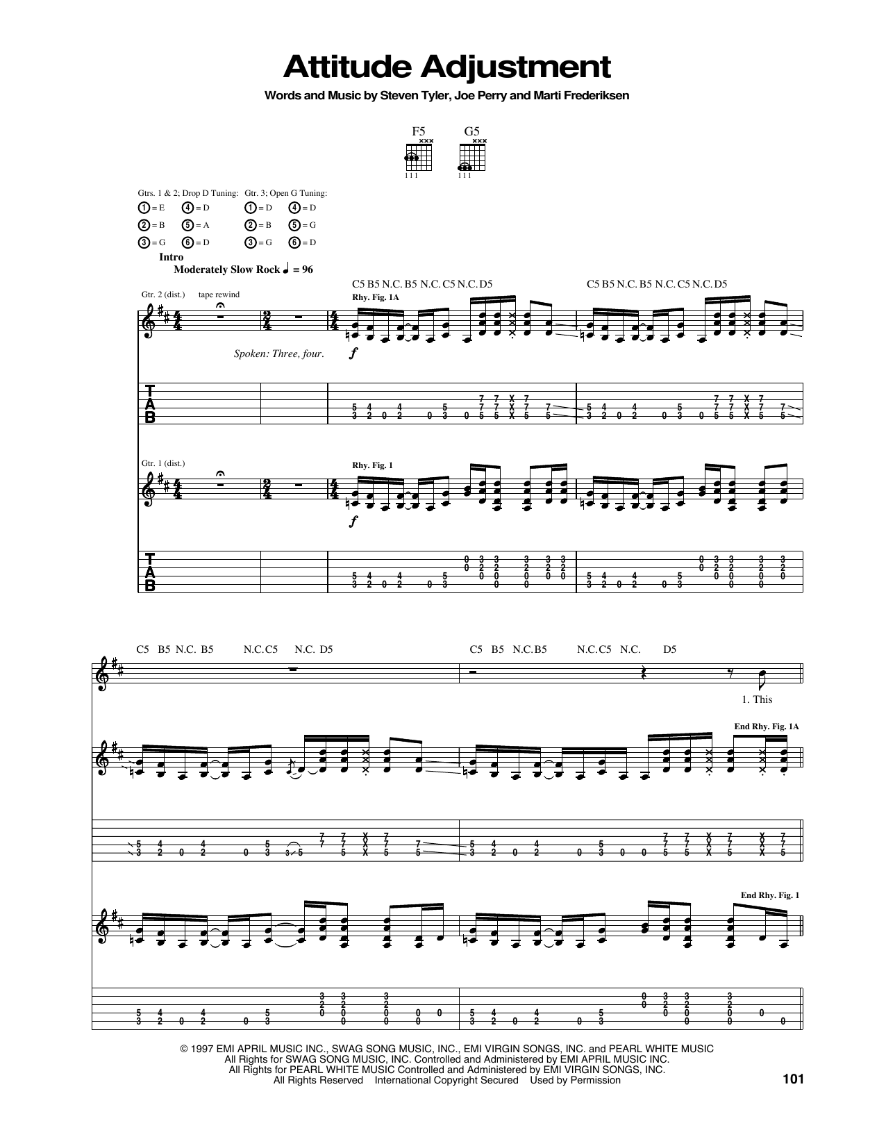 Download Aerosmith Attitude Adjustment Sheet Music and learn how to play Guitar Tab PDF digital score in minutes