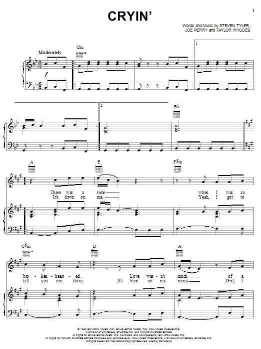 Download Aerosmith Sheet Music and learn how to play Piano, Vocal & Guitar (Right-Hand Melody) PDF score in minutes