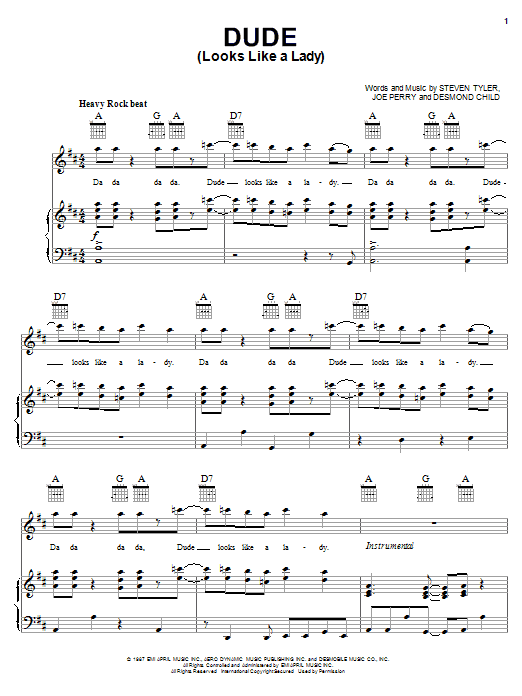 Download Aerosmith Dude (Looks Like A Lady) Sheet Music and learn how to play Guitar Chords/Lyrics PDF digital score in minutes