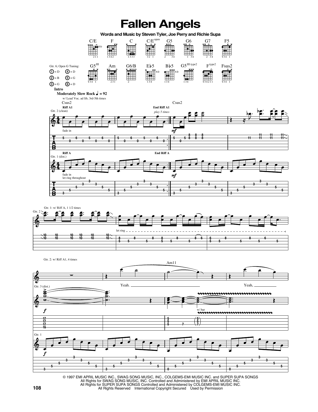 Download Aerosmith Fallen Angels Sheet Music and learn how to play Guitar Tab PDF digital score in minutes