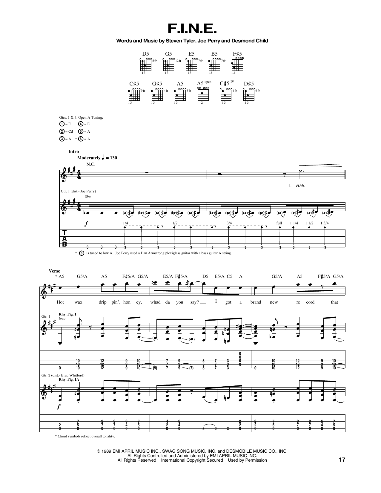 Download Aerosmith F.I.N.E. Sheet Music and learn how to play Guitar Tab PDF digital score in minutes