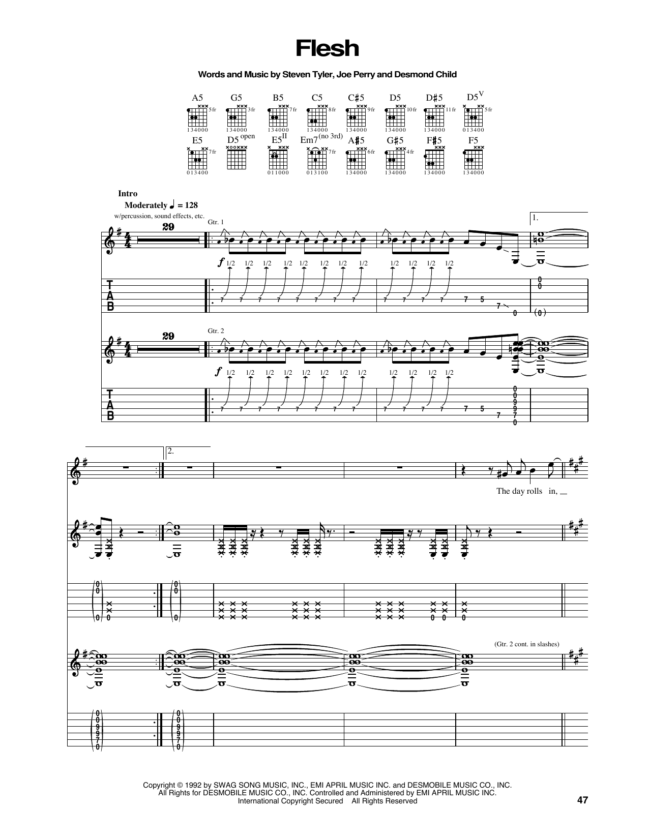 Download Aerosmith Flesh Sheet Music and learn how to play Guitar Tab PDF digital score in minutes