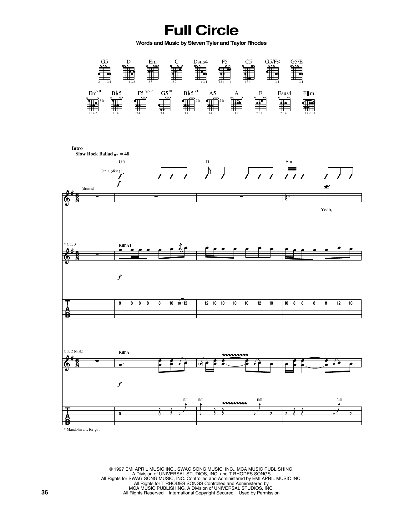 Download Aerosmith Full Circle Sheet Music and learn how to play Guitar Tab PDF digital score in minutes