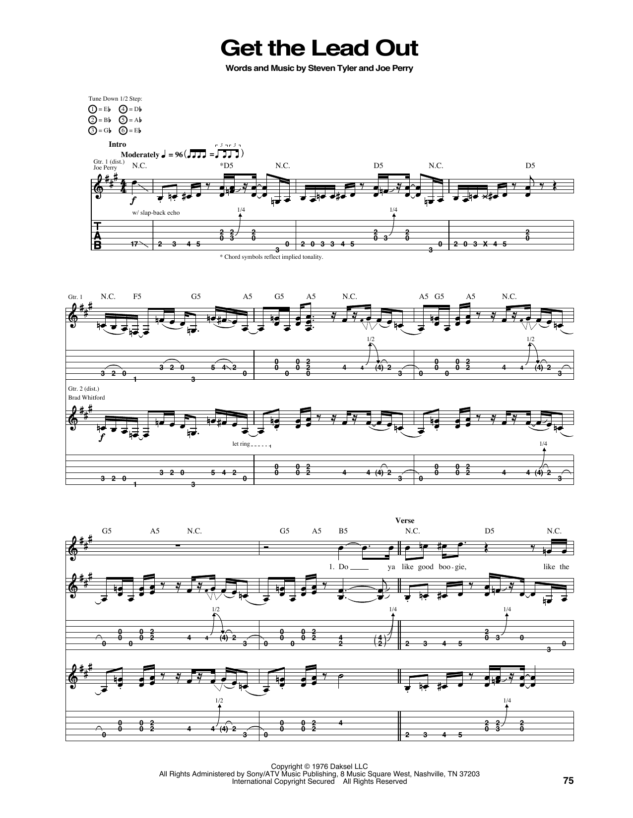 Download Aerosmith Get The Lead Out Sheet Music and learn how to play Guitar Tab PDF digital score in minutes