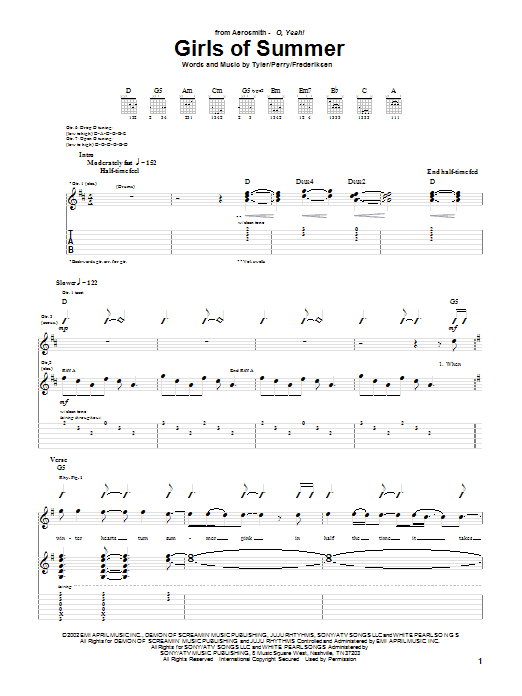 Download Aerosmith Girls Of Summer Sheet Music and learn how to play Guitar Tab PDF digital score in minutes