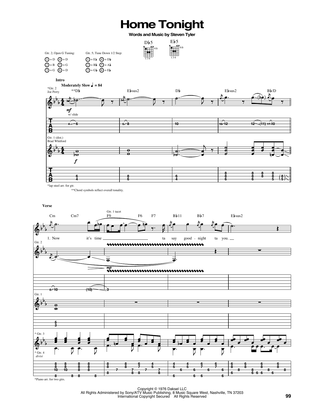 Download Aerosmith Home Tonight Sheet Music and learn how to play Guitar Tab PDF digital score in minutes