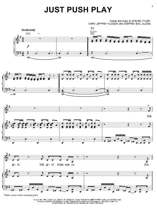 Download Aerosmith Just Push Play Sheet Music and learn how to play Piano, Vocal & Guitar (Right-Hand Melody) PDF digital score in minutes