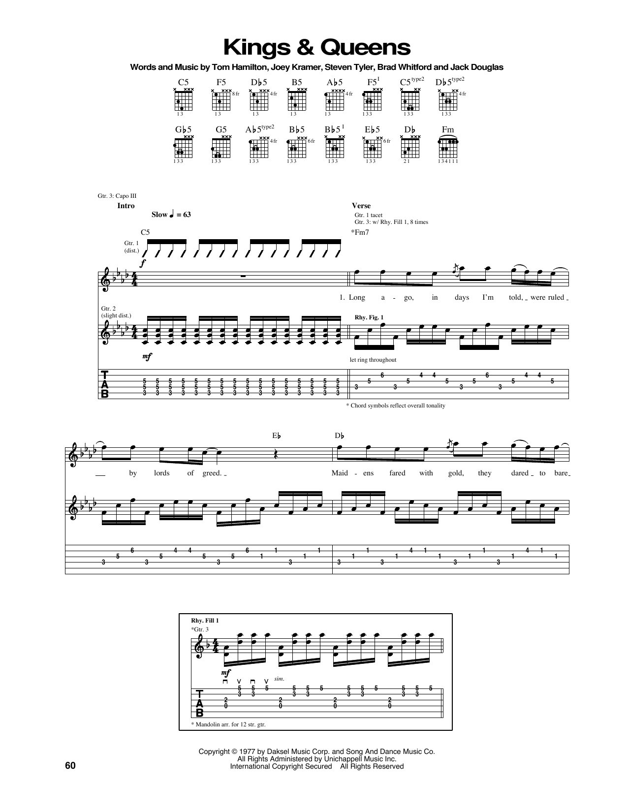 Download Aerosmith Kings & Queens Sheet Music and learn how to play Piano, Vocal & Guitar Chords (Right-Hand Melody) PDF digital score in minutes