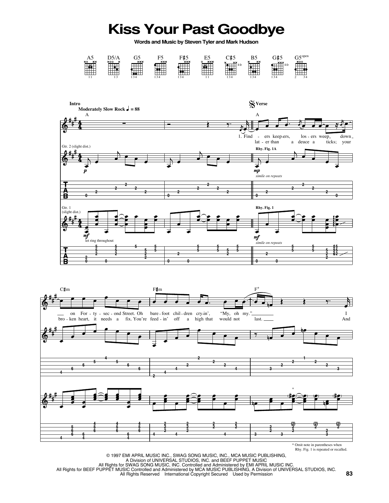 Download Aerosmith Kiss Your Past Goodbye Sheet Music and learn how to play Guitar Tab PDF digital score in minutes