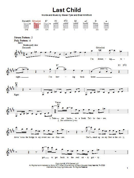 Download Aerosmith Last Child Sheet Music and learn how to play Easy Guitar PDF digital score in minutes