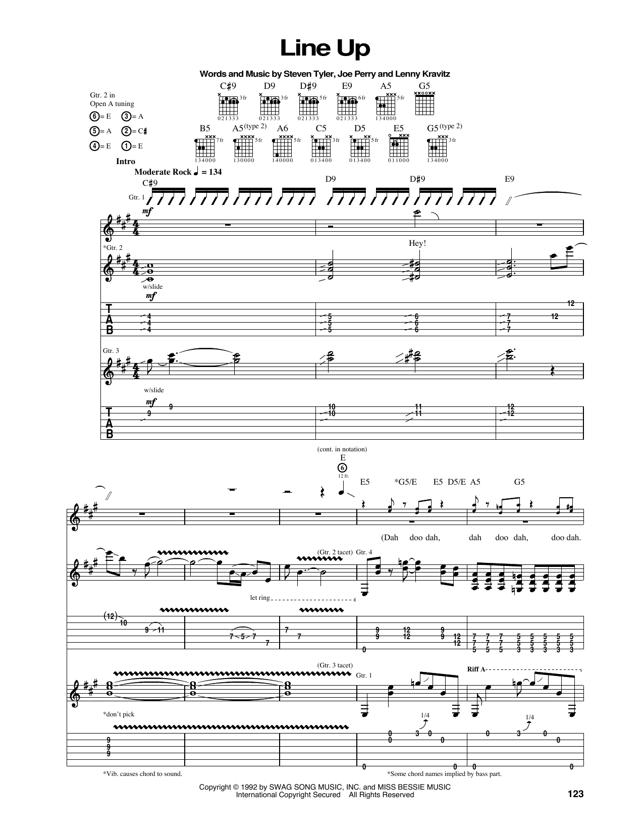 Download Aerosmith Line Up Sheet Music and learn how to play Guitar Tab PDF digital score in minutes