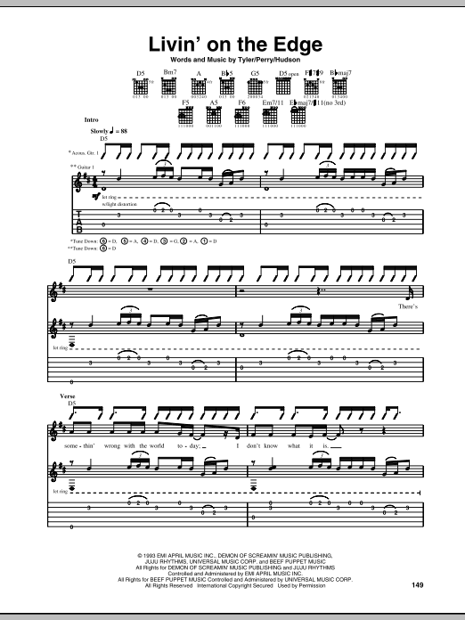 Download Aerosmith Livin' On The Edge Sheet Music and learn how to play Piano, Vocal & Guitar Chords (Right-Hand Melody) PDF digital score in minutes