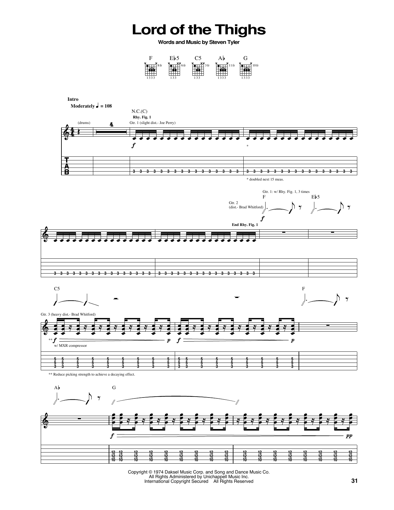 Download Aerosmith Lord Of The Thighs Sheet Music and learn how to play Guitar Tab PDF digital score in minutes