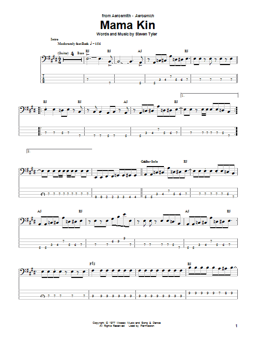 Download Aerosmith Mama Kin Sheet Music and learn how to play Guitar Tab PDF digital score in minutes