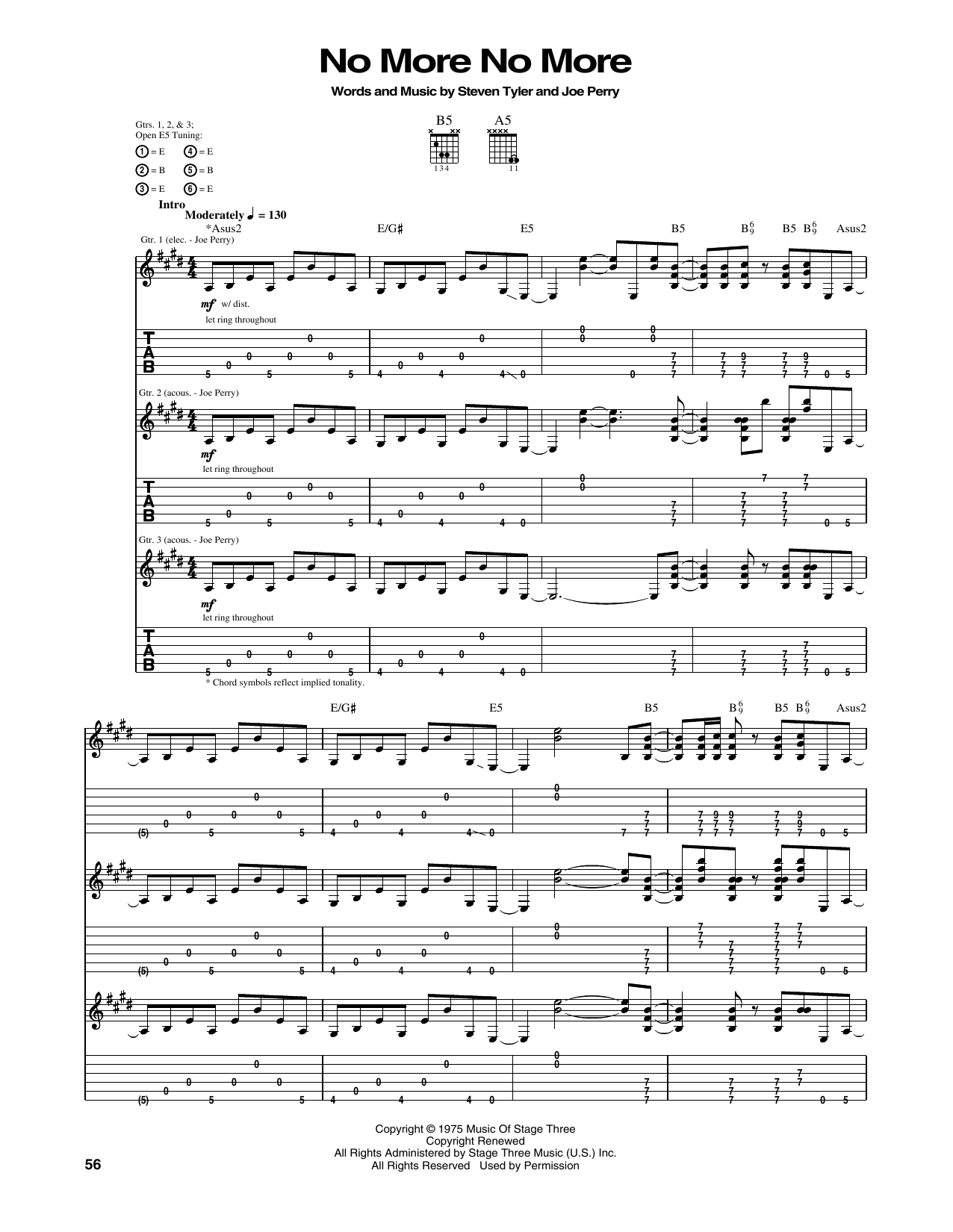 Download Aerosmith No More No More Sheet Music and learn how to play Guitar Tab PDF digital score in minutes