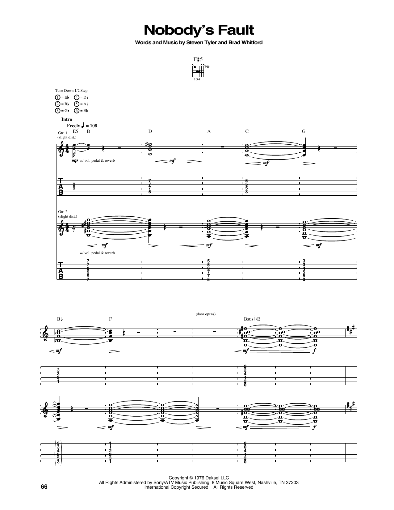 Download Aerosmith Nobody's Fault Sheet Music and learn how to play Guitar Tab PDF digital score in minutes