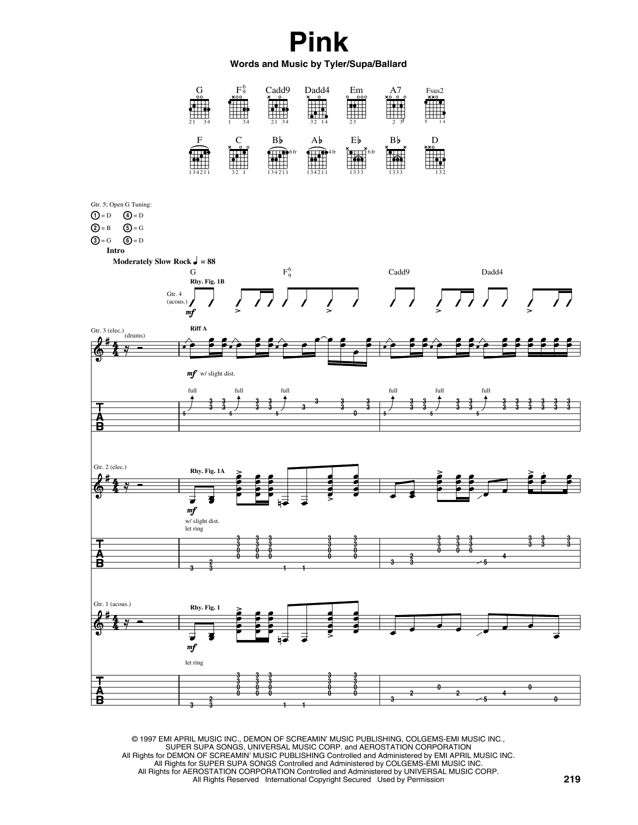 Download Aerosmith Pink Sheet Music and learn how to play Guitar Tab PDF digital score in minutes