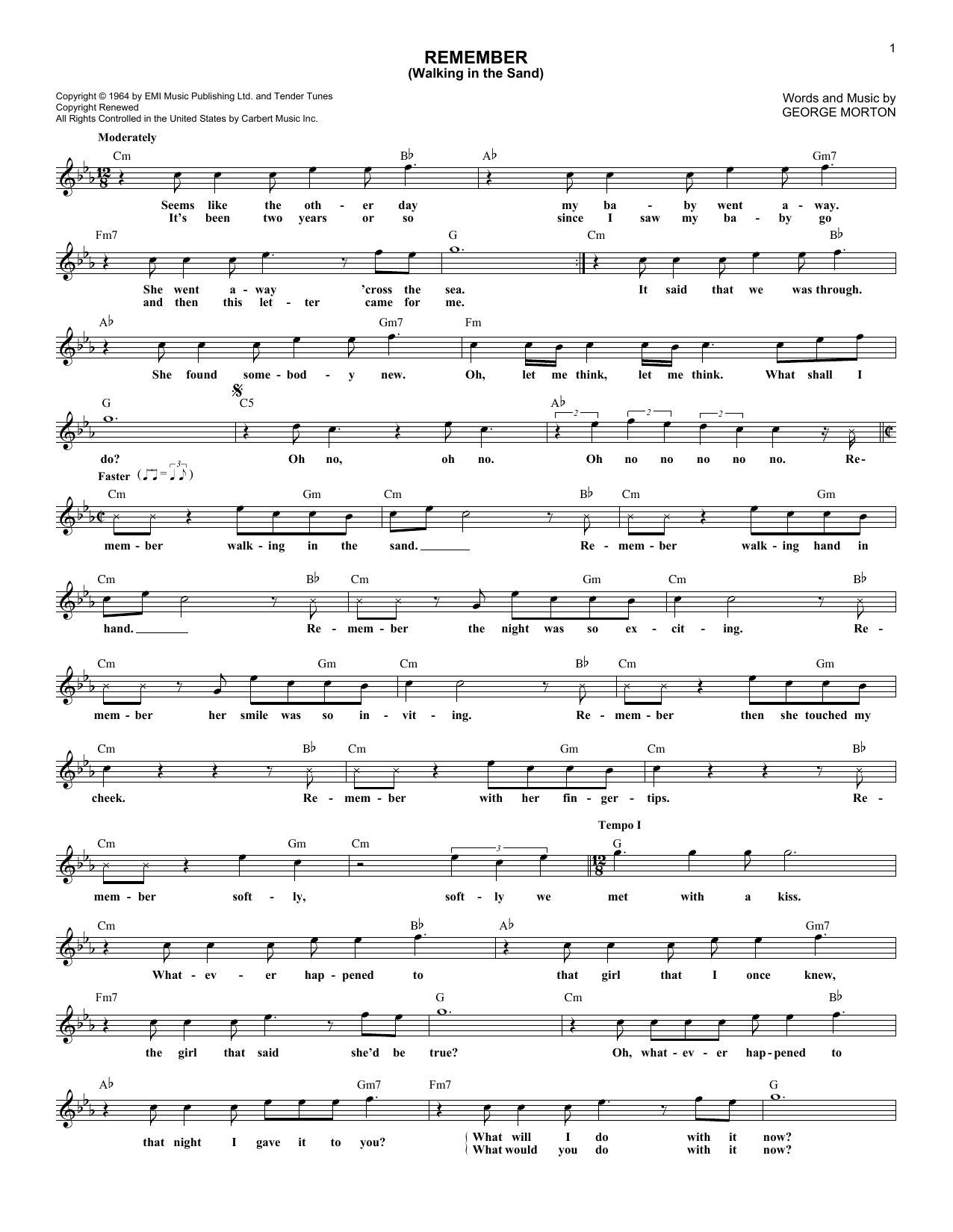 Download Aerosmith Remember (Walking In The Sand) Sheet Music and learn how to play Melody Line, Lyrics & Chords PDF digital score in minutes