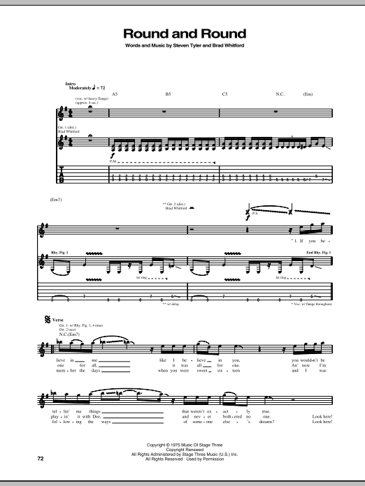 Download Aerosmith Round And Round Sheet Music and learn how to play Guitar Tab PDF digital score in minutes