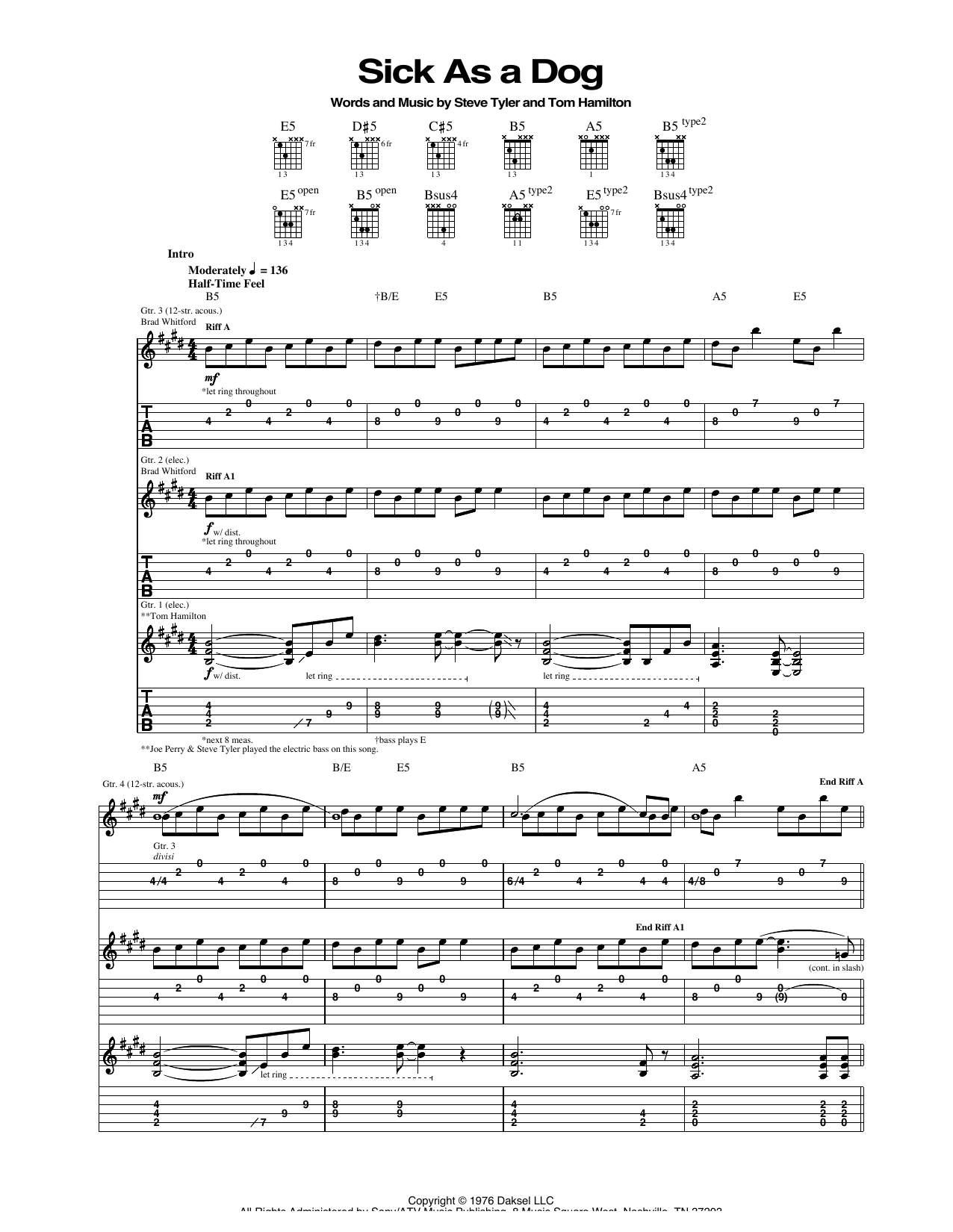 Download Aerosmith Sick As A Dog Sheet Music and learn how to play Guitar Tab PDF digital score in minutes