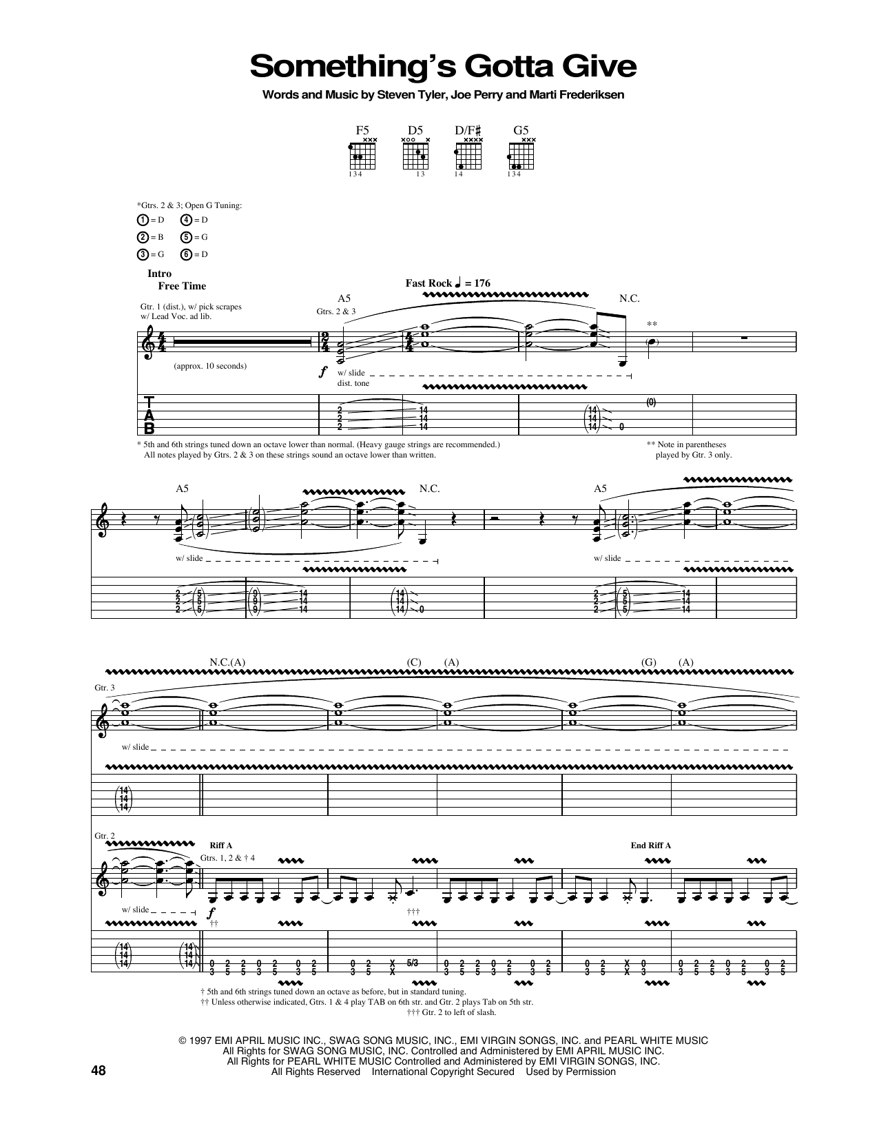 Download Aerosmith Something's Gotta Give Sheet Music and learn how to play Guitar Tab PDF digital score in minutes