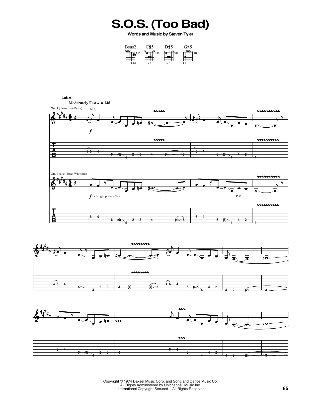 Download Aerosmith S.O.S. (Too Bad) Sheet Music and learn how to play Guitar Tab PDF digital score in minutes