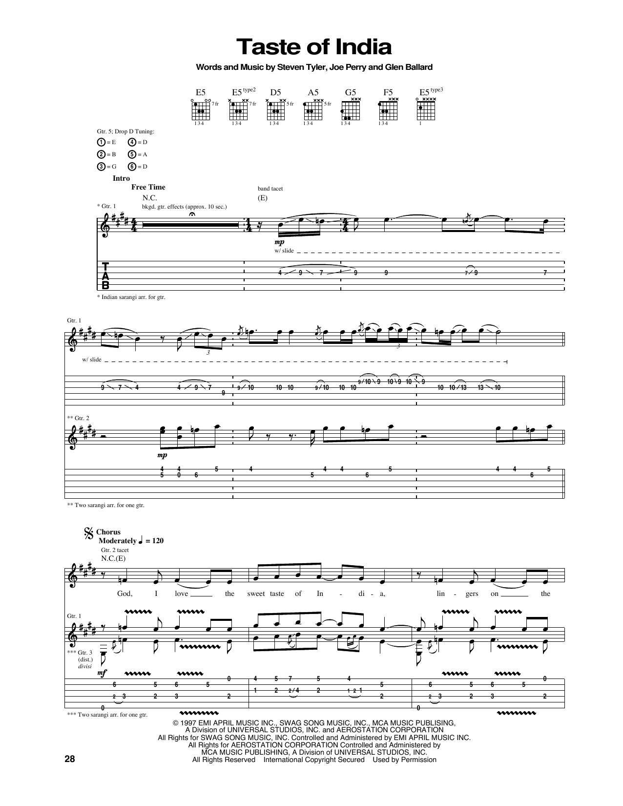 Download Aerosmith Taste Of India Sheet Music and learn how to play Guitar Tab PDF digital score in minutes