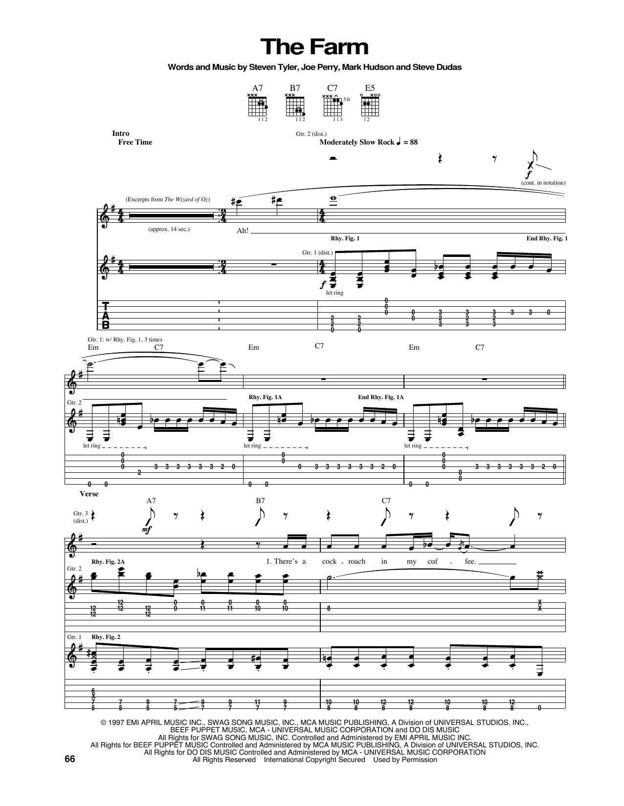 Download Aerosmith The Farm Sheet Music and learn how to play Guitar Tab PDF digital score in minutes