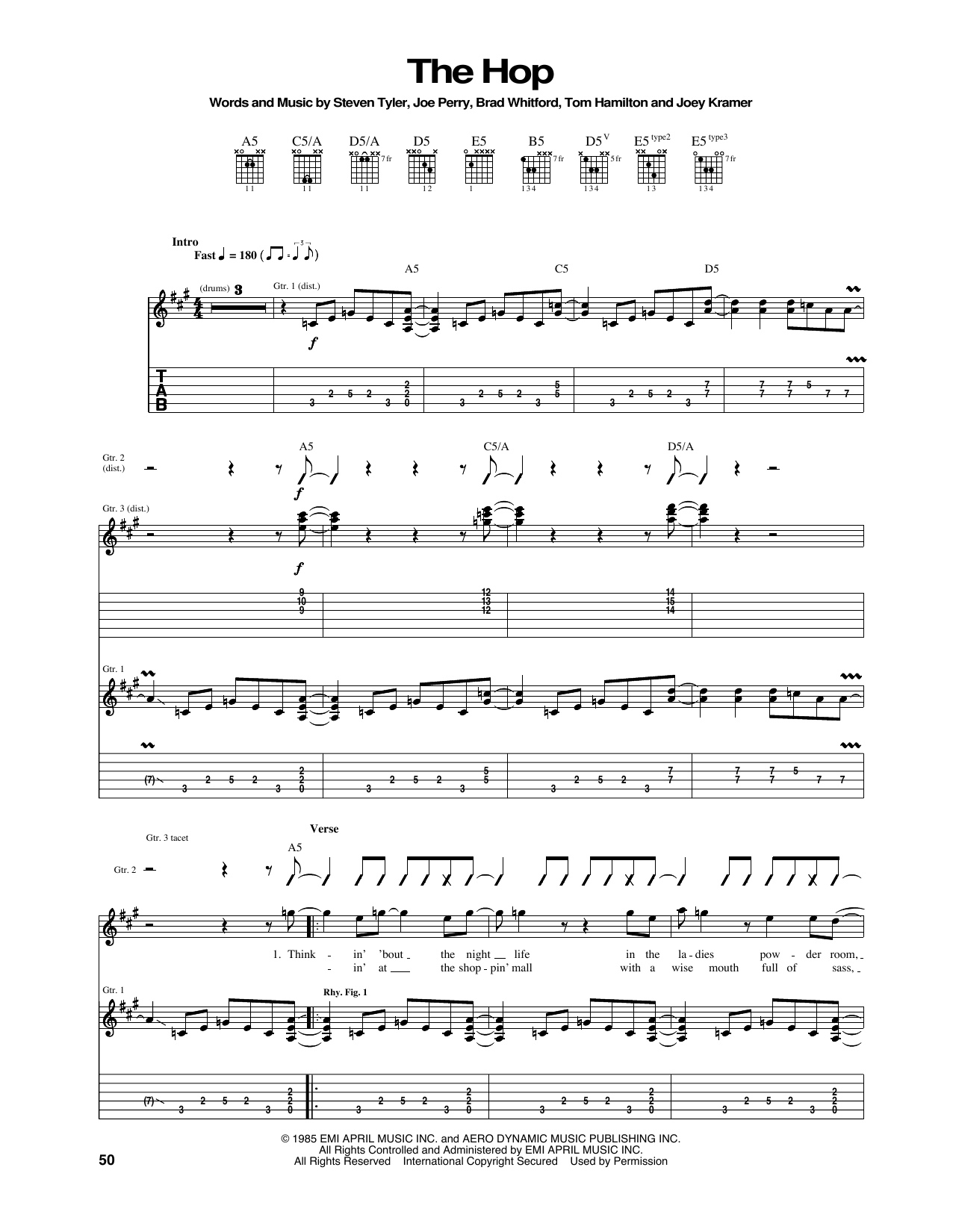 Download Aerosmith The Hop Sheet Music and learn how to play Guitar Tab PDF digital score in minutes