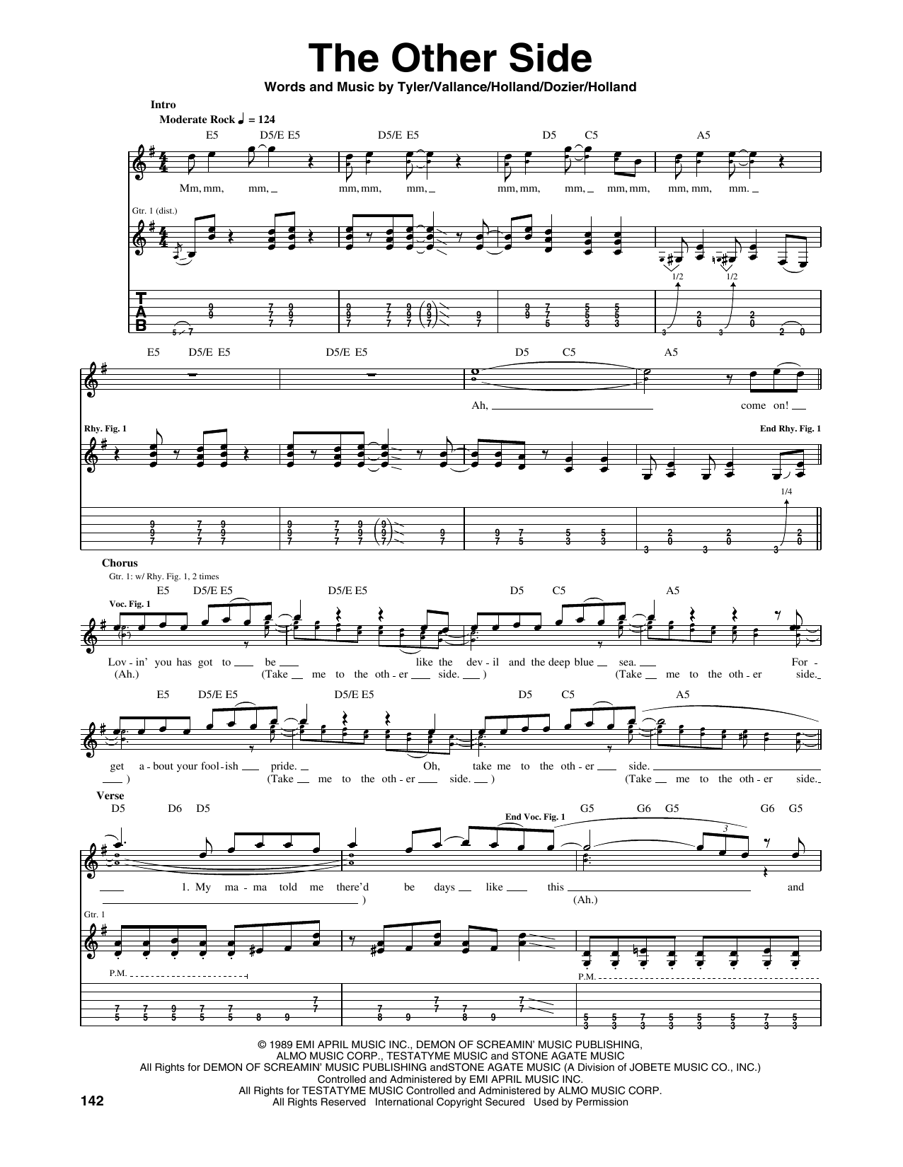 Download Aerosmith The Other Side Sheet Music and learn how to play Piano, Vocal & Guitar Chords (Right-Hand Melody) PDF digital score in minutes