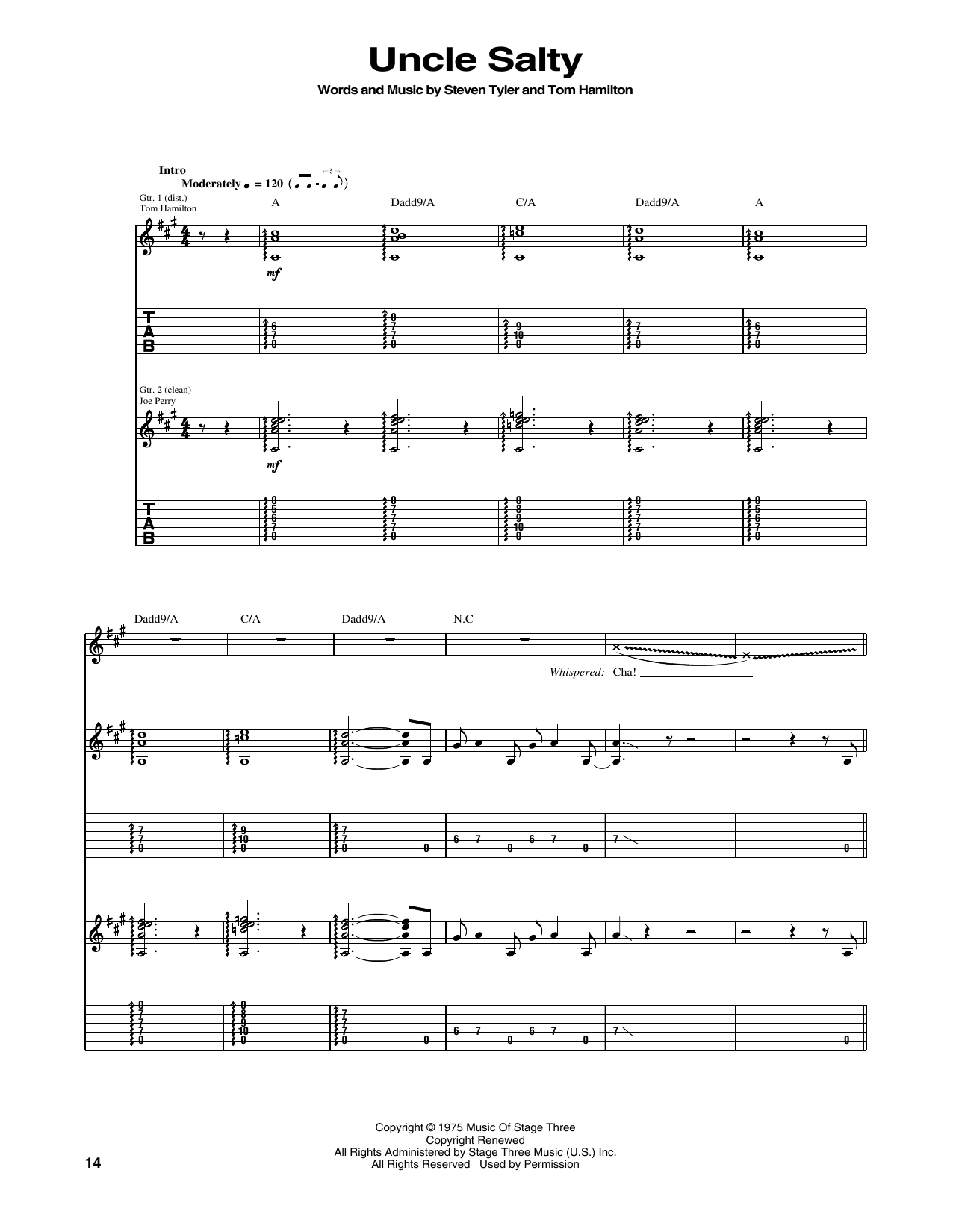 Download Aerosmith Uncle Salty Sheet Music and learn how to play Guitar Tab PDF digital score in minutes