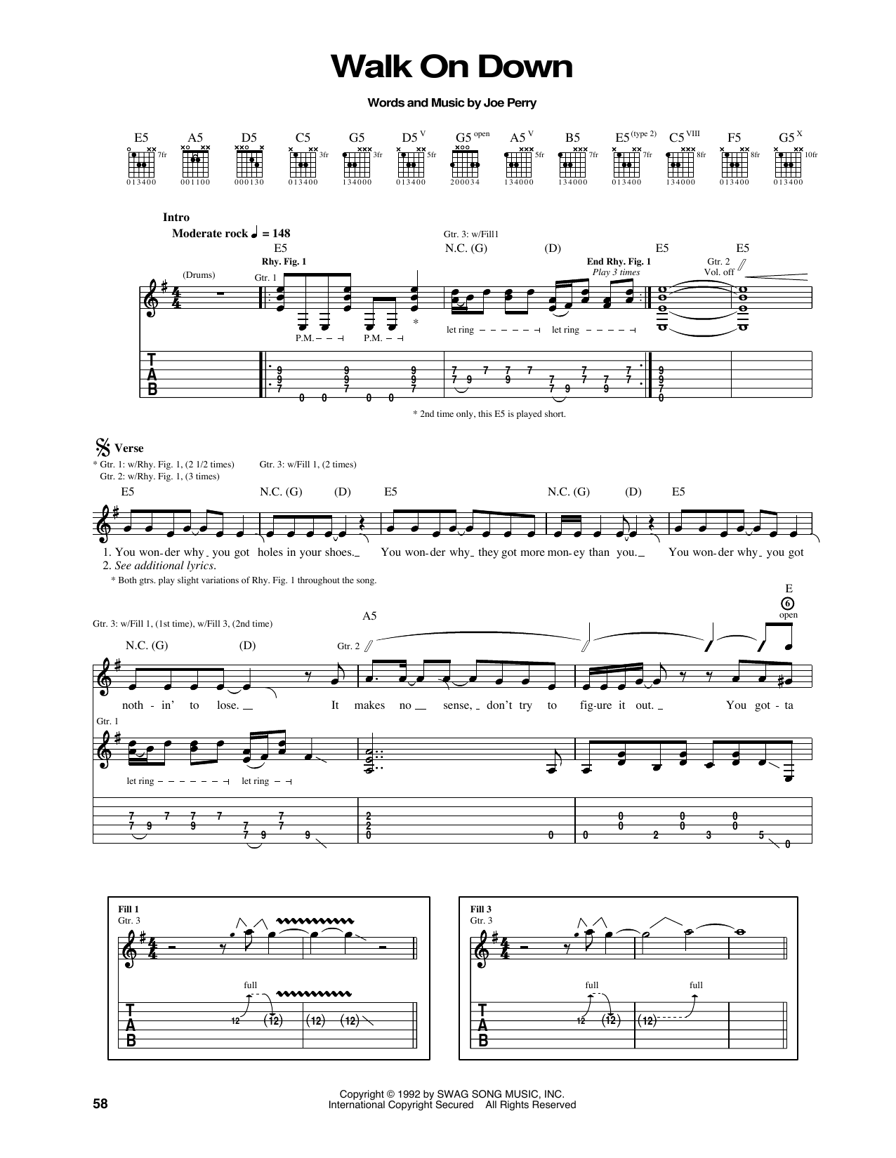 Download Aerosmith Walk On Down Sheet Music and learn how to play Guitar Tab PDF digital score in minutes