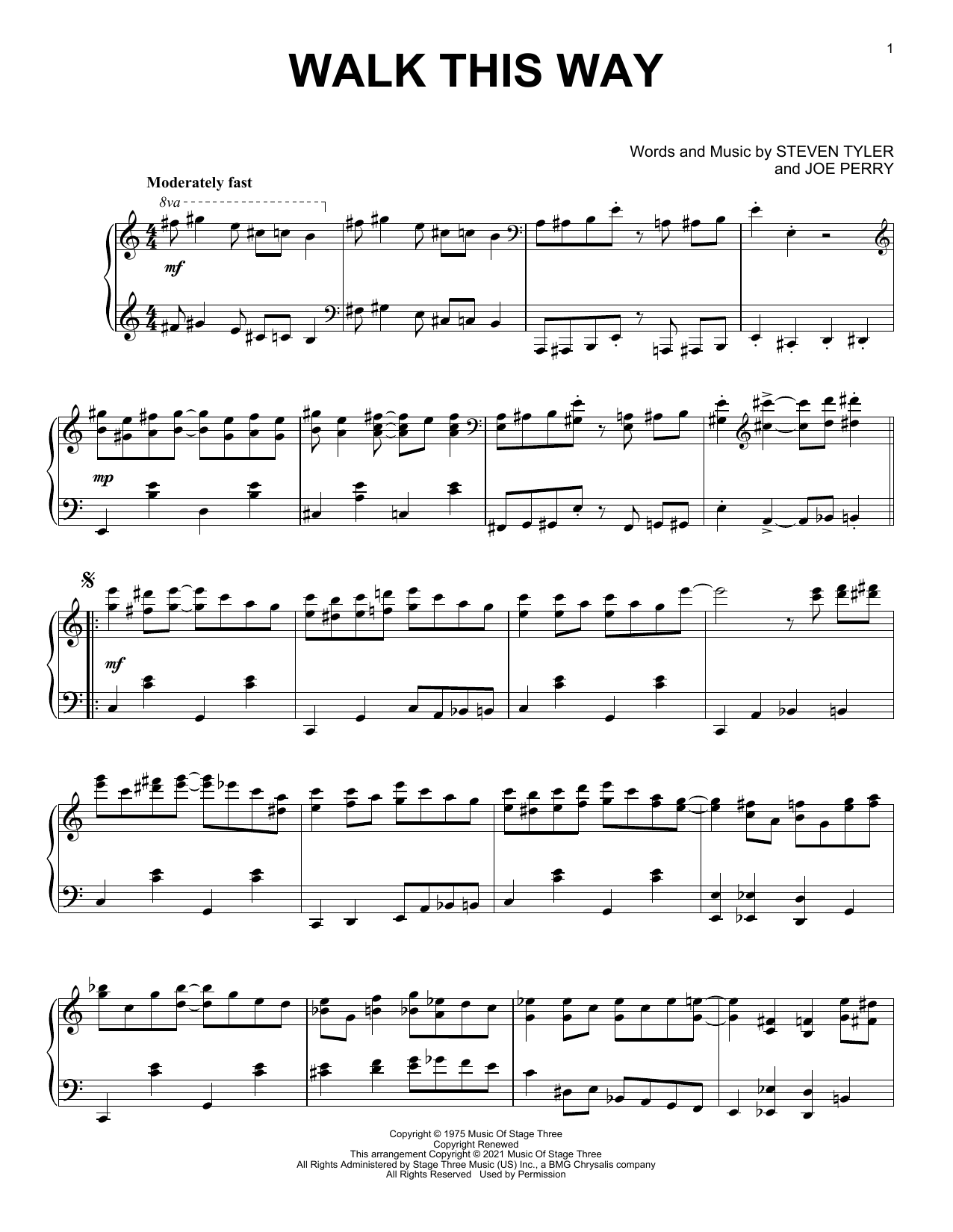 Download Aerosmith Walk This Way [Classical version] (arr. David Pearl) Sheet Music and learn how to play Piano Solo PDF digital score in minutes